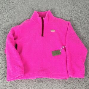 Dairy Boy Jacket Womens M/L Pink Sherpa Fleece 1/4 Zip Pullover Cozy New